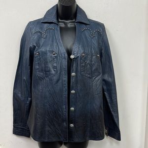 Double D Ranch Navy Leather work shirt